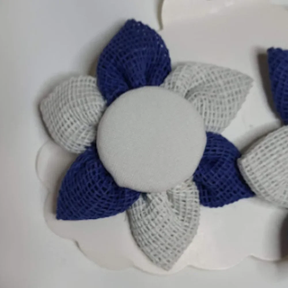 Girls Handmade Navy Blue/White Floral 2pc Hair Clip Set- Brand New
